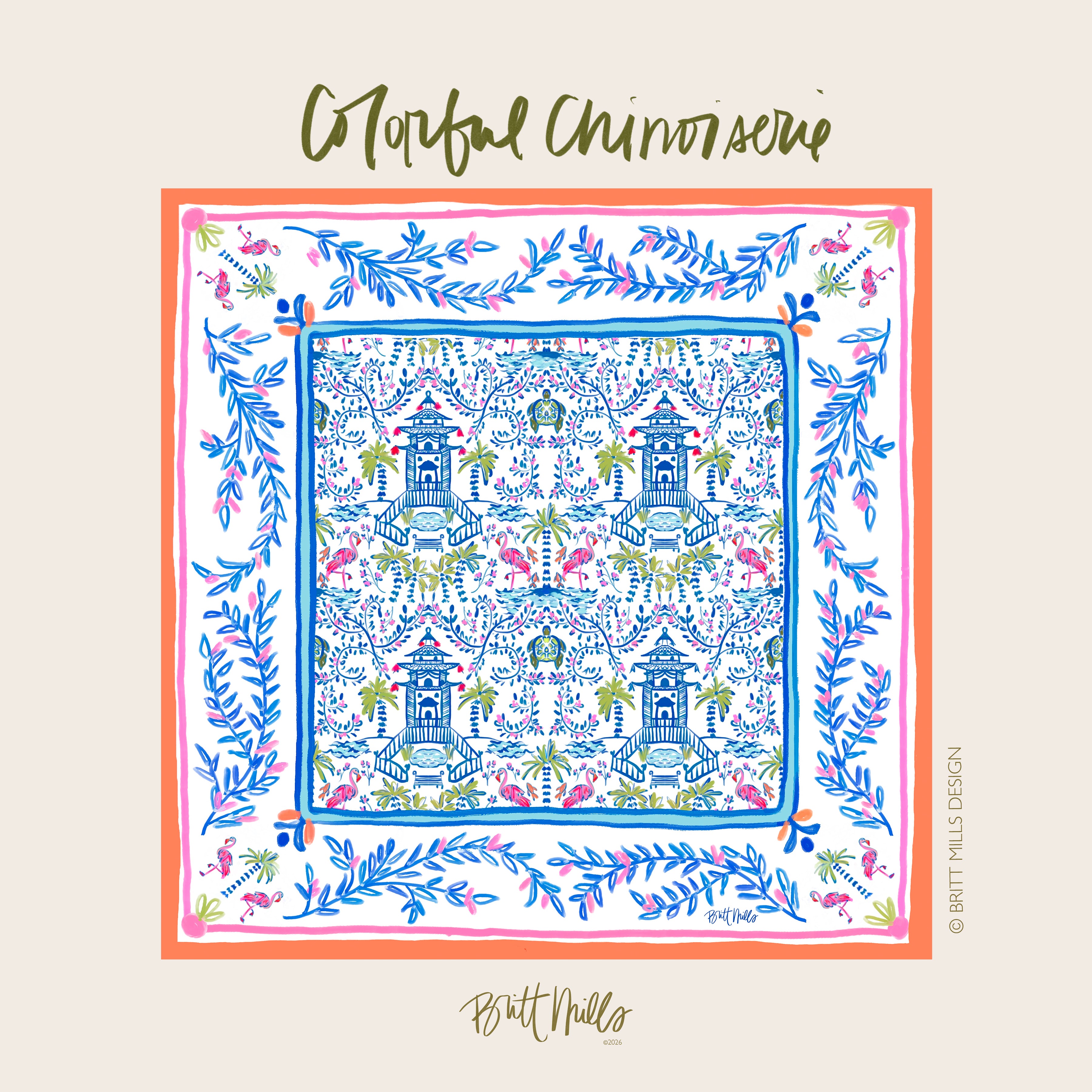 Colorful Chinoiserie Neoprene Mahjong Mat