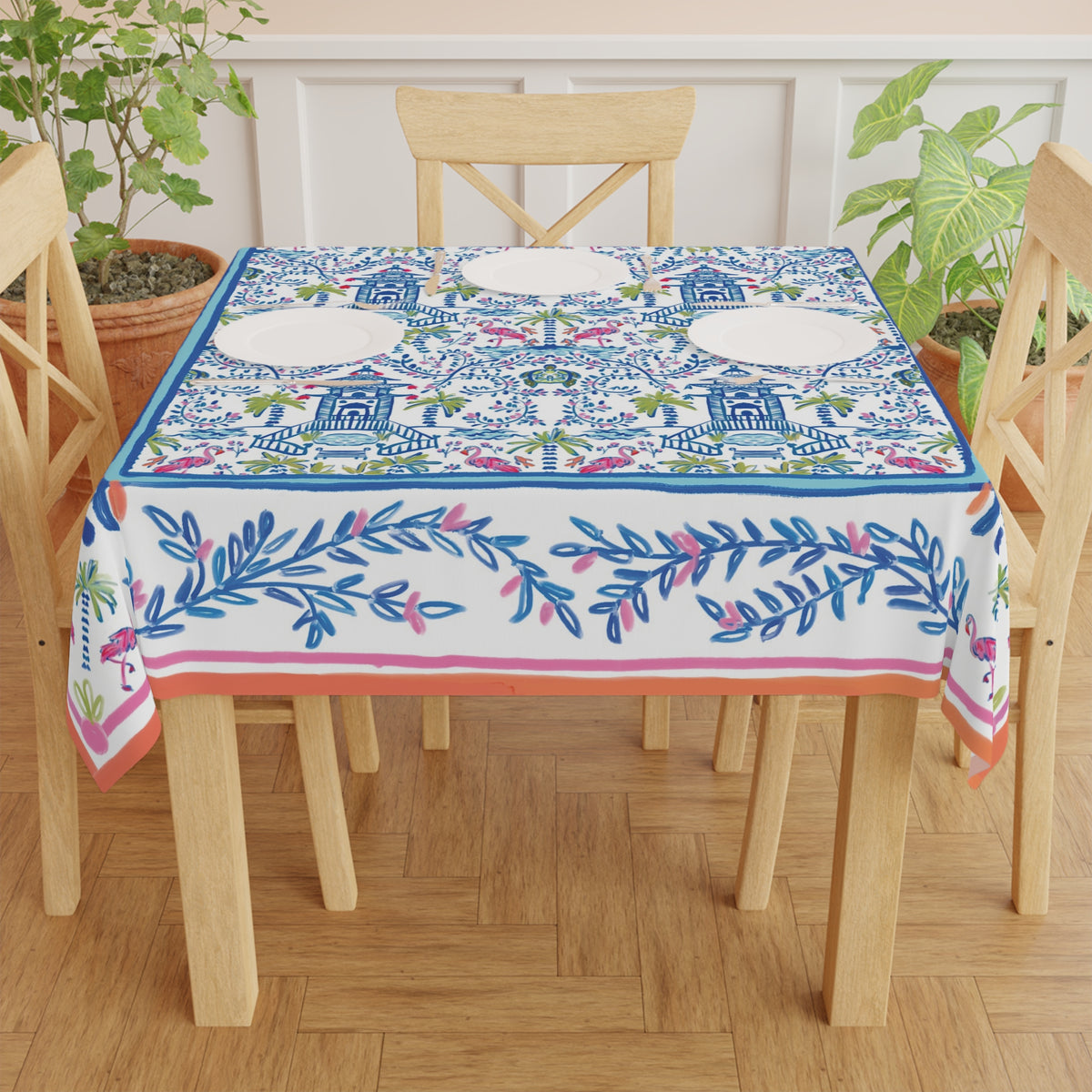 Colorful Coastal Chinoiserie II Square Tablecloth