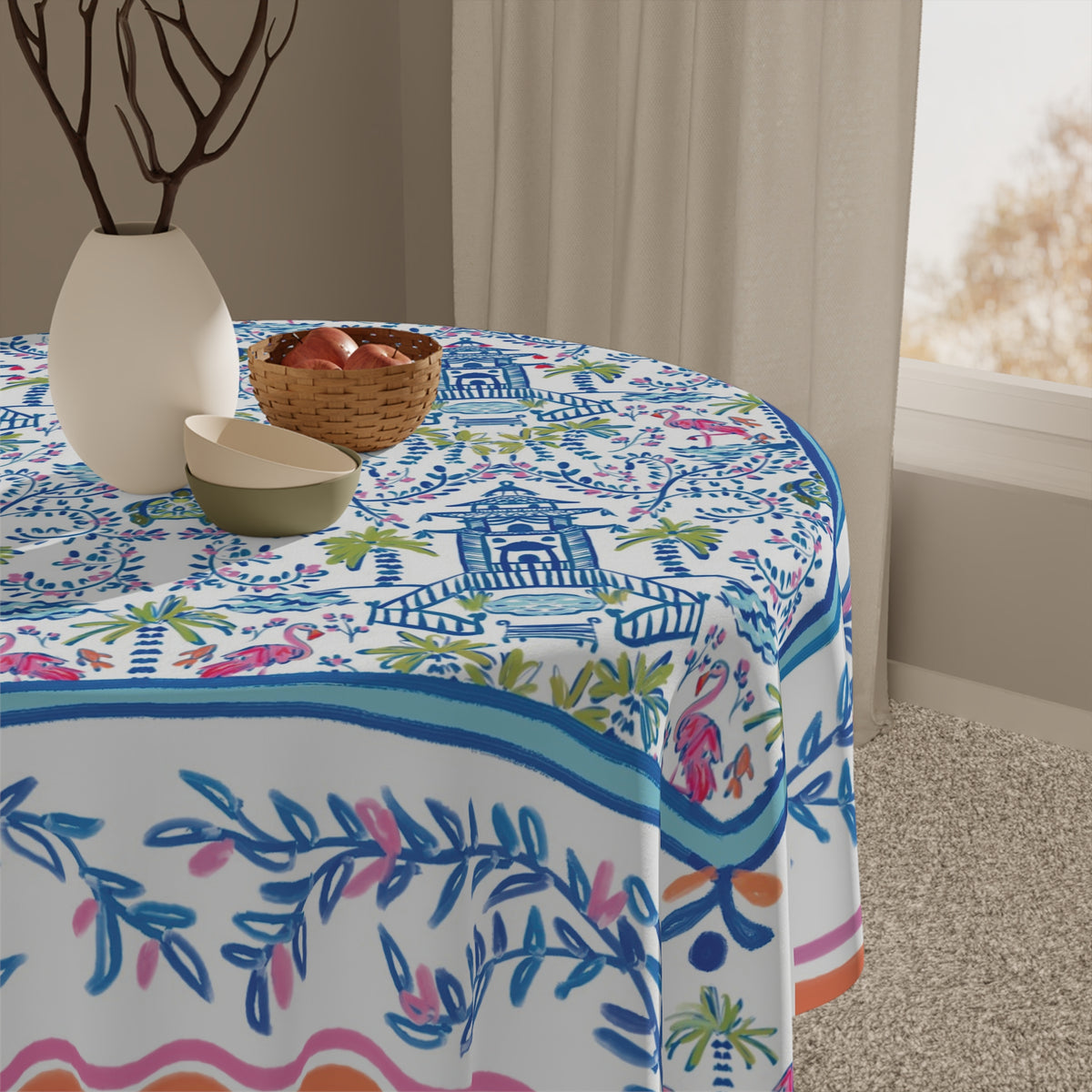 Colorful Coastal Chinoiserie II Square Tablecloth