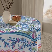 Colorful Coastal Chinoiserie II Square Tablecloth