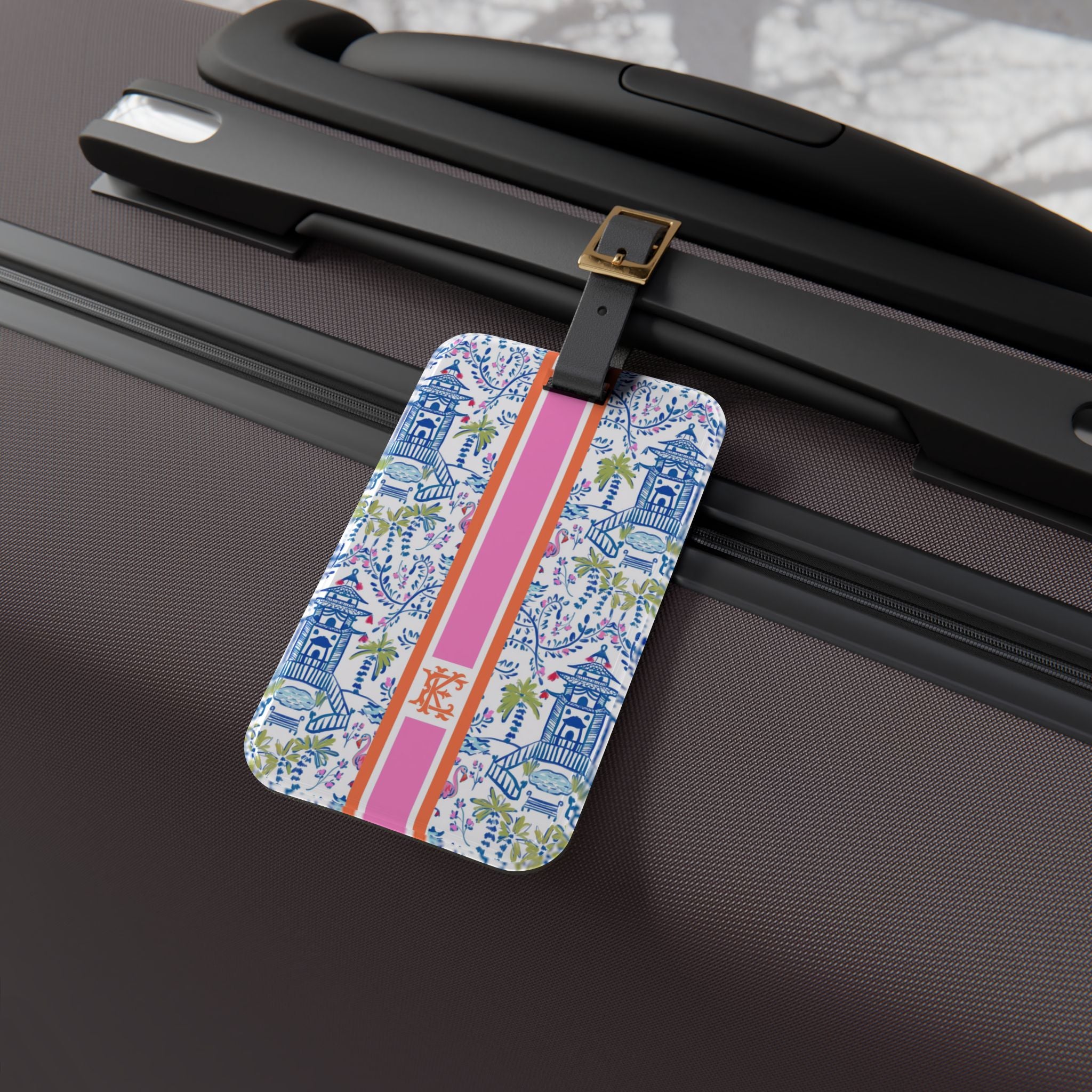 Colorful Chinoiserie Monogrammed Acrylic Luggage Tag