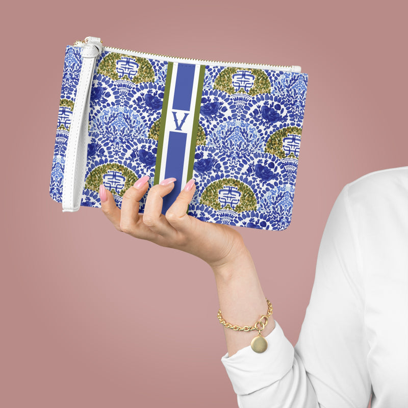 Chinoiserie Shrubs Striped Monogrammed Mahjong Card Holder