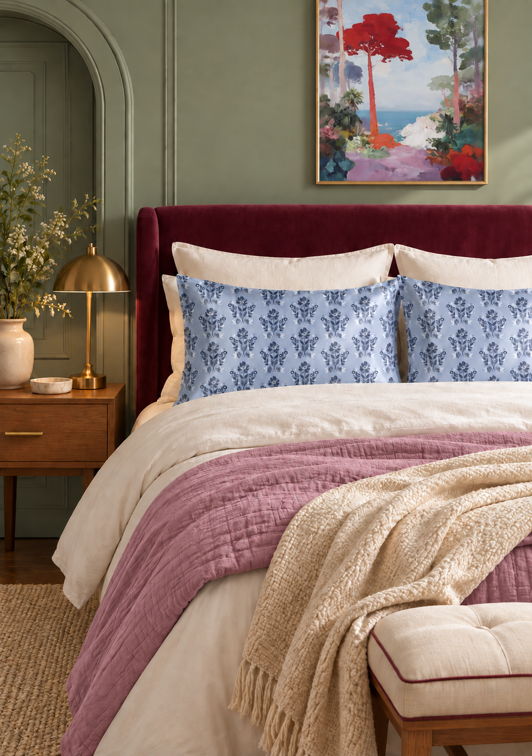 Evangeline Blue Satin Pillowcase