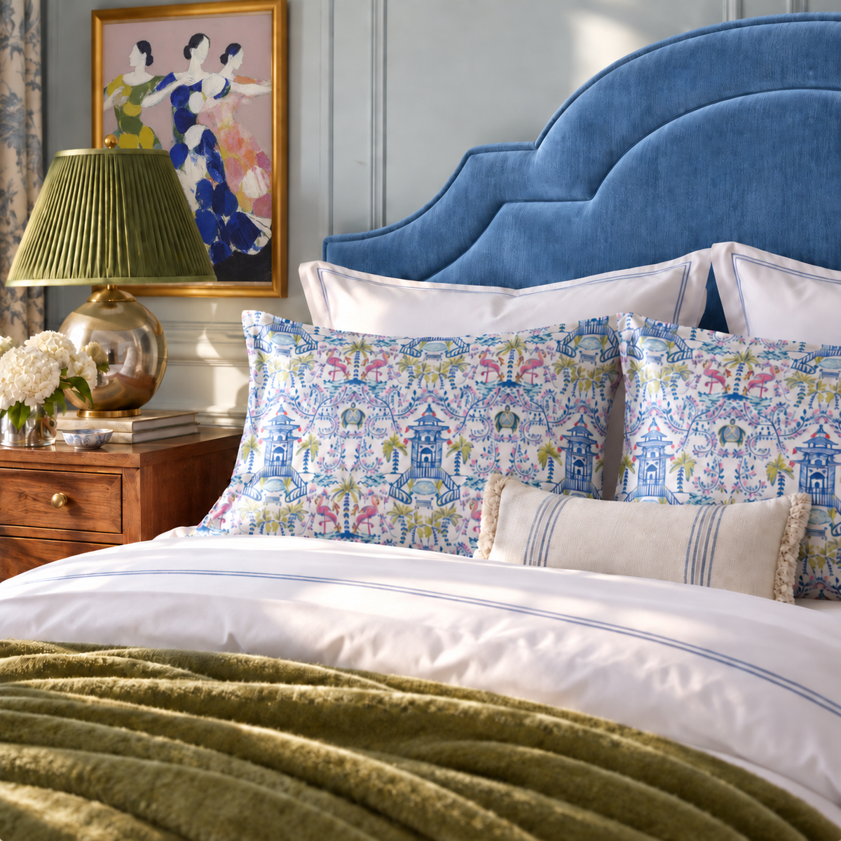 Colorful Chinoiserie Satin Pillowcase