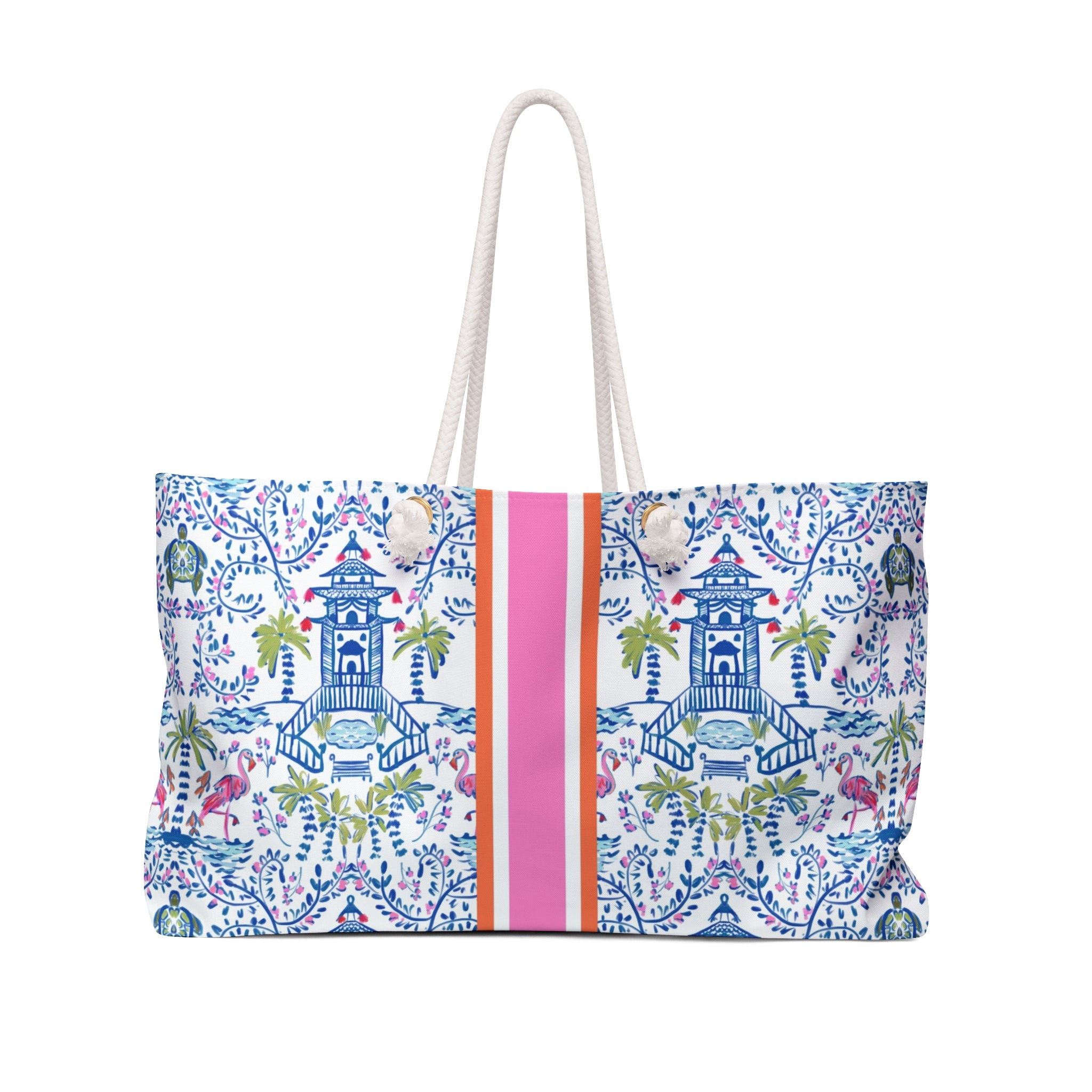Colorful Chinoiserie Striped Monogrammed Mahjong Bag