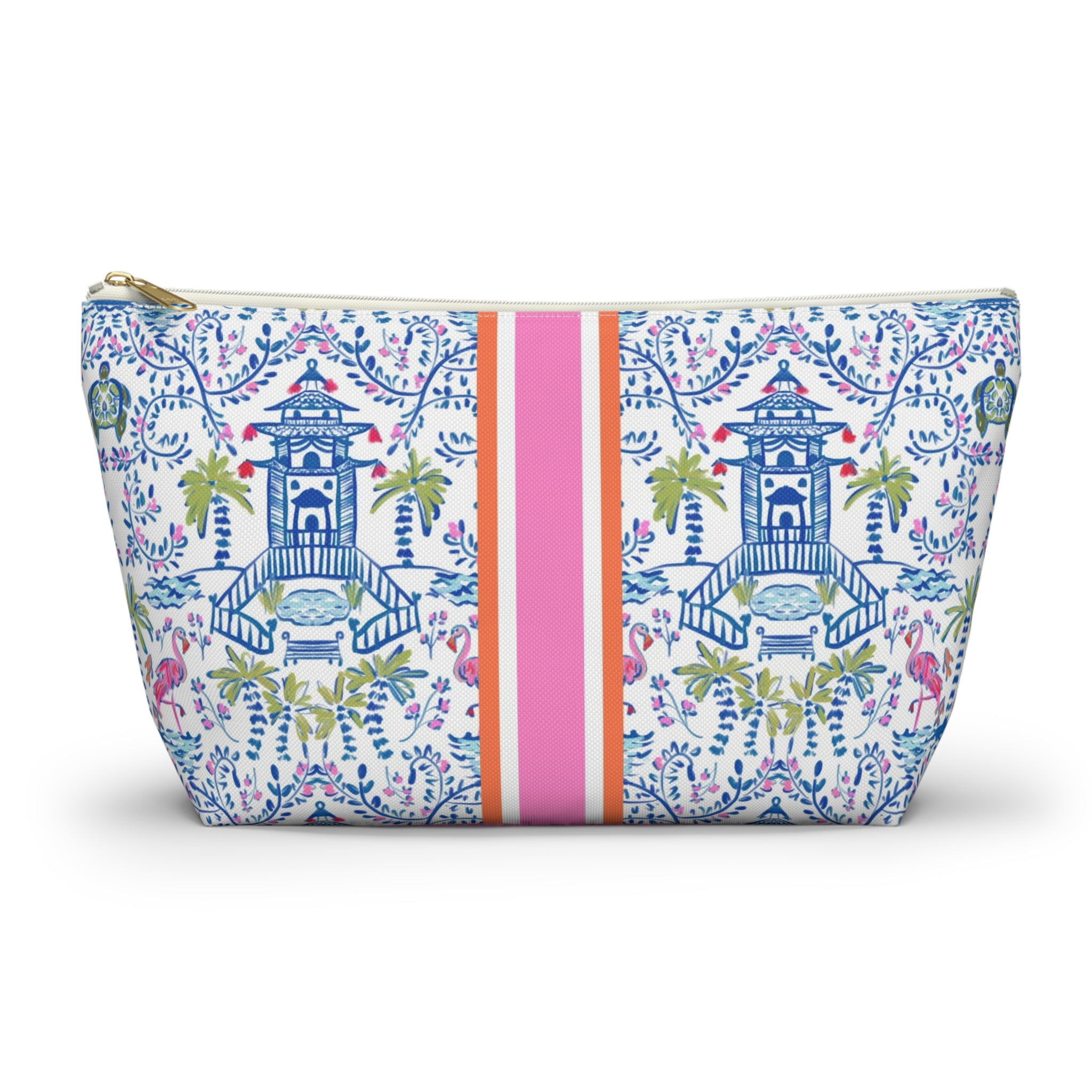 Colorful Chinoiserie Striped Monogrammed Mahjong Tile Pouch