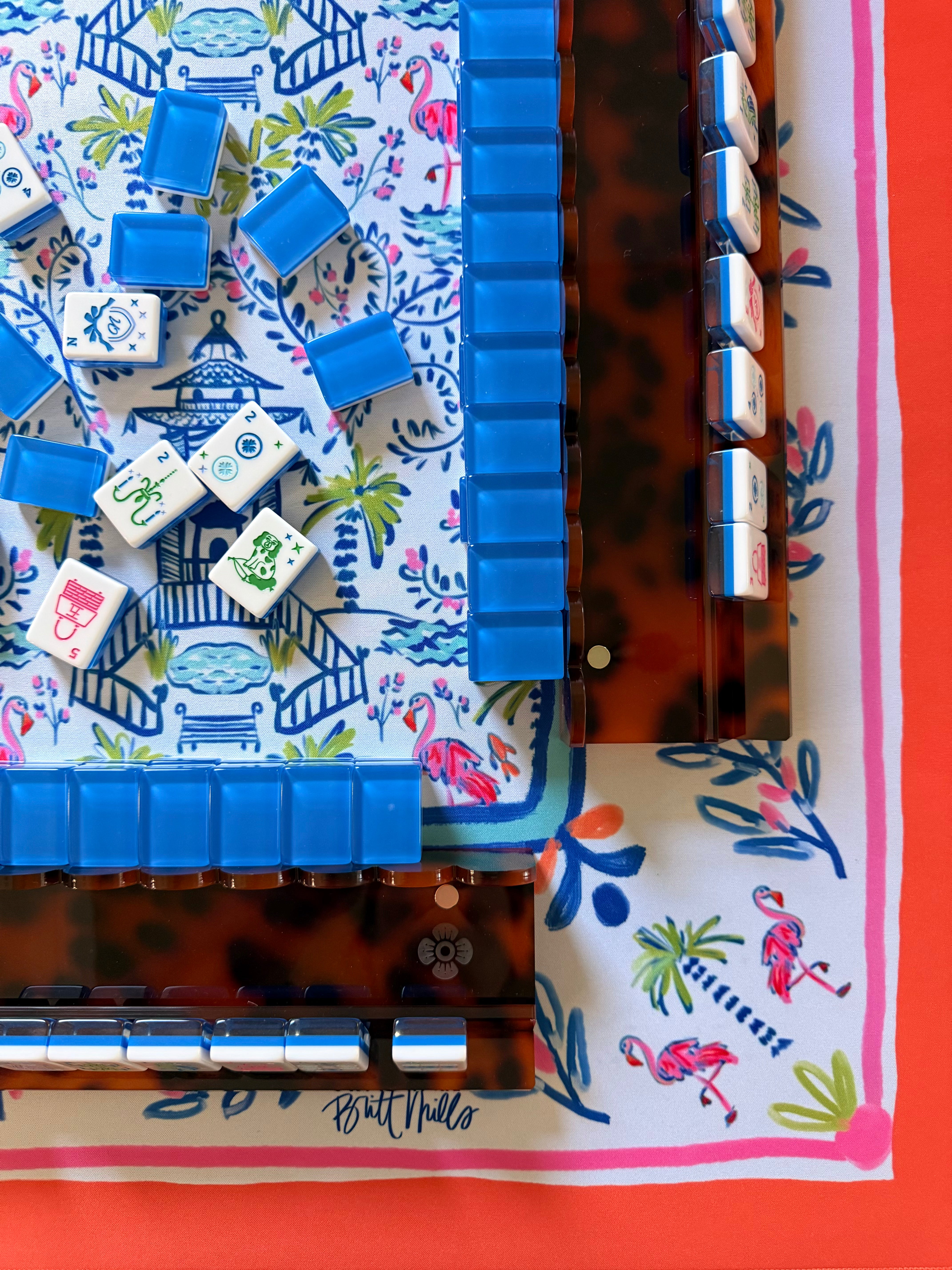 Colorful Chinoiserie Neoprene Mahjong Mat
