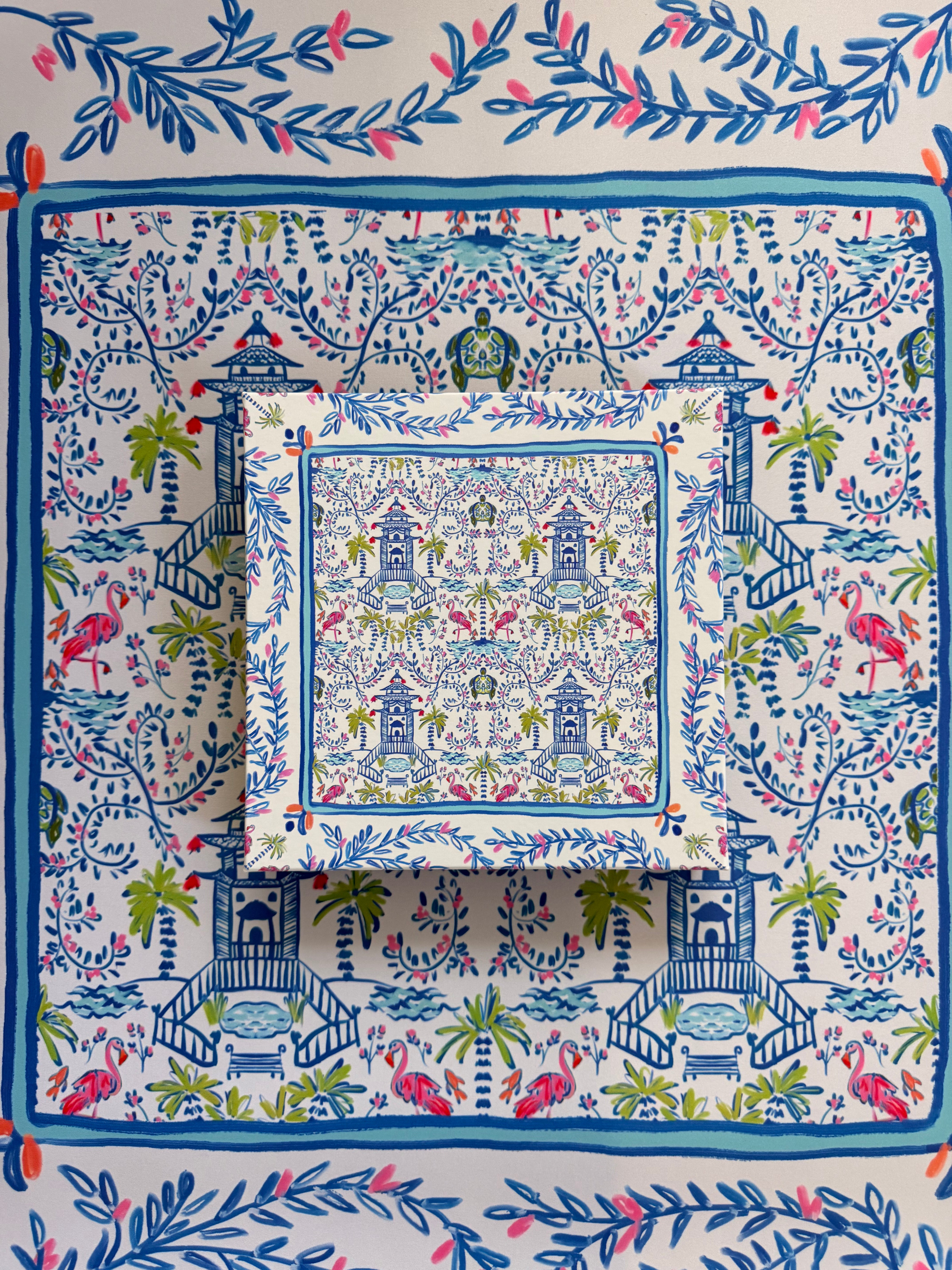 Colorful Chinoiserie Silk Scarf & Shaw