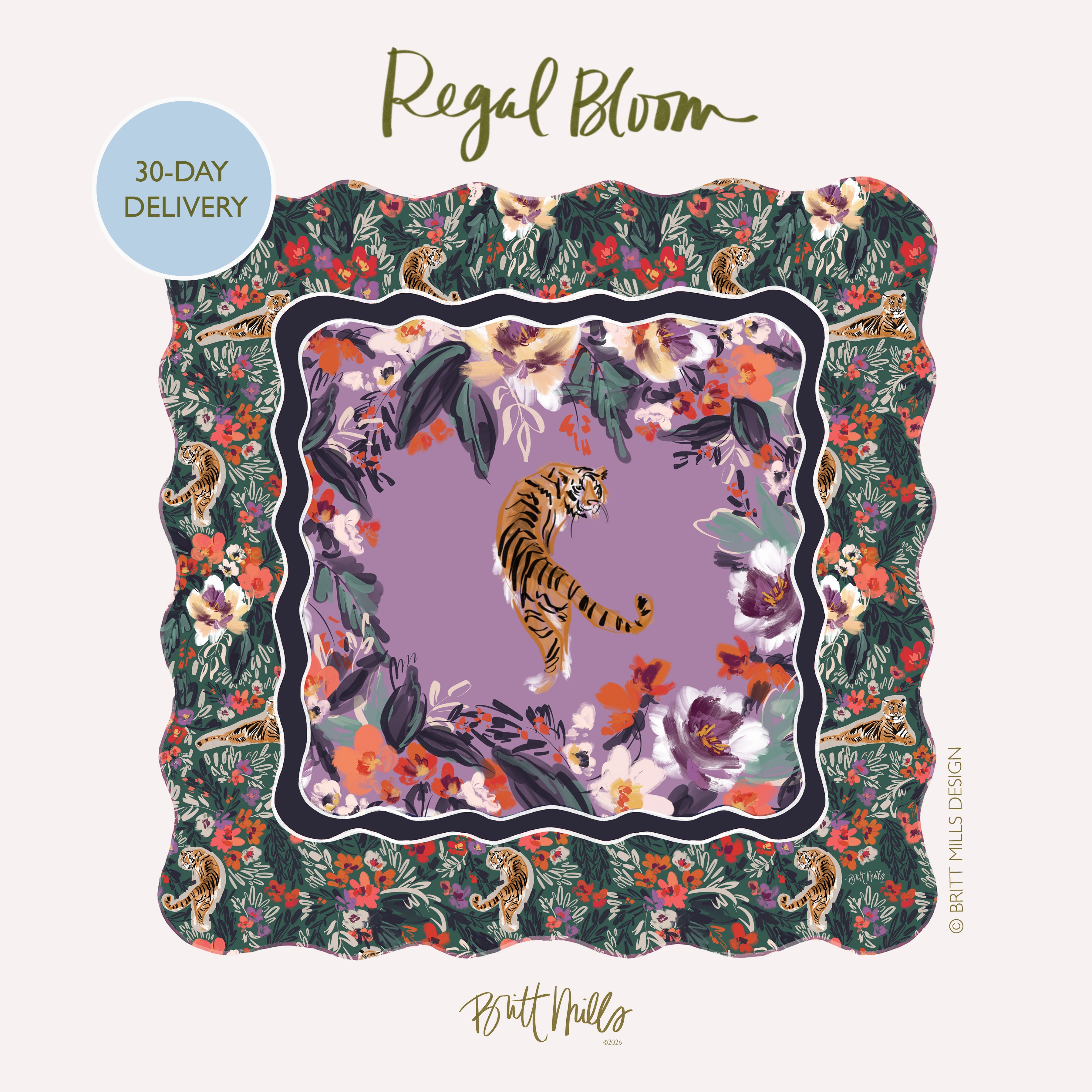 Regal Bloom Scalloped-Edge Mahjong Mat (Non-Neoprene)