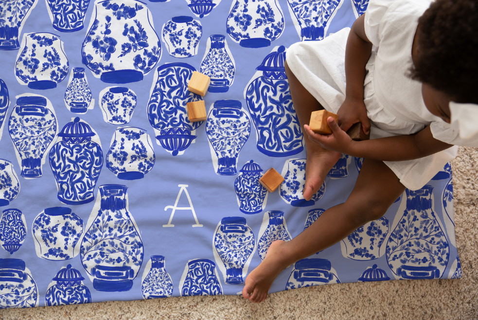 Chinoiserie Jars (Blue) Throw Blanket (personalize)