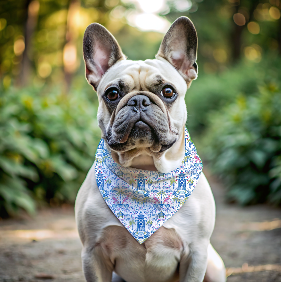 Colorful Coastal Chinoiserie Pet Bandana Collar