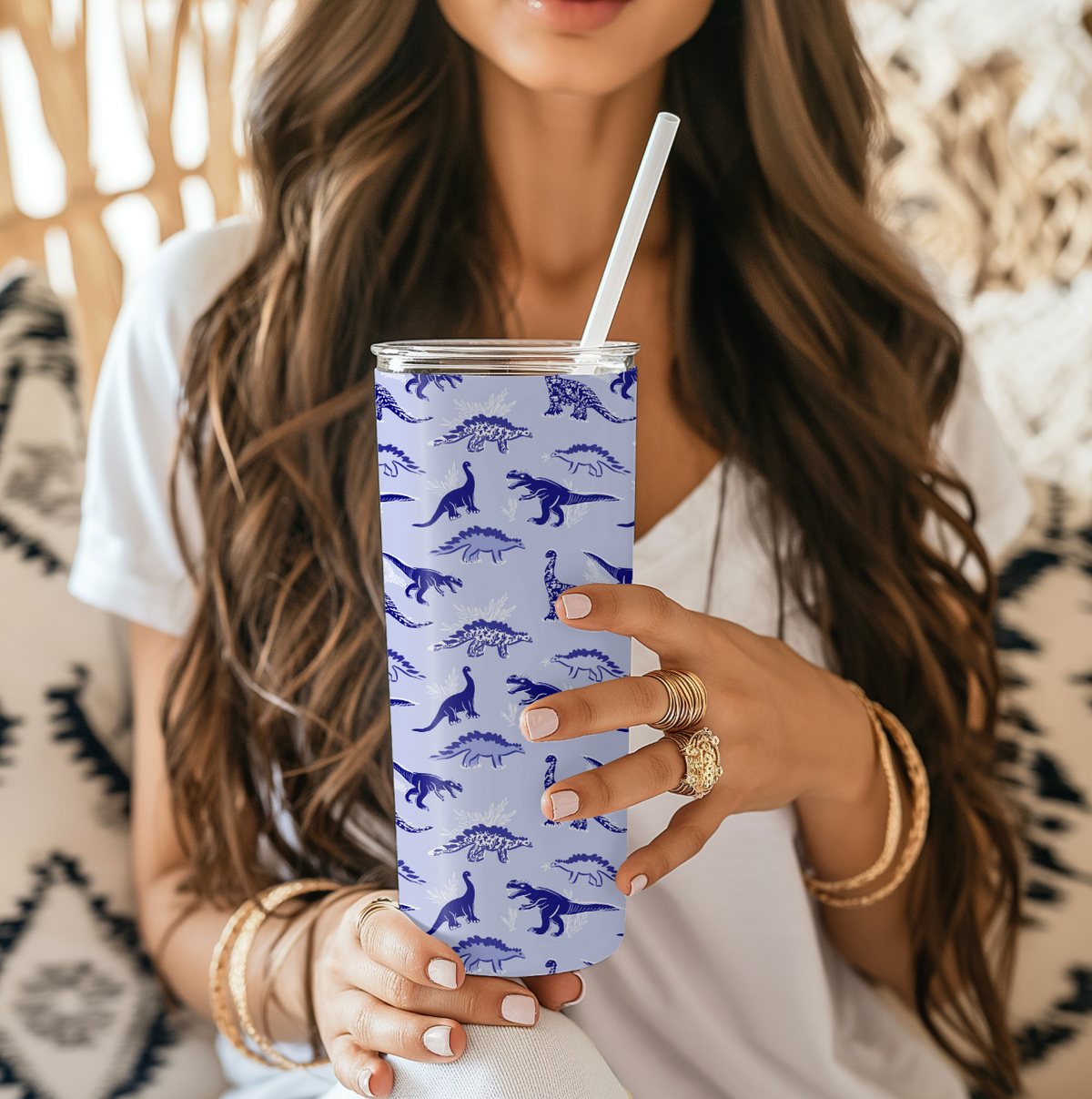 Chinoiserie Dinos (Blue) Skinny Stainless Steel Tumbler