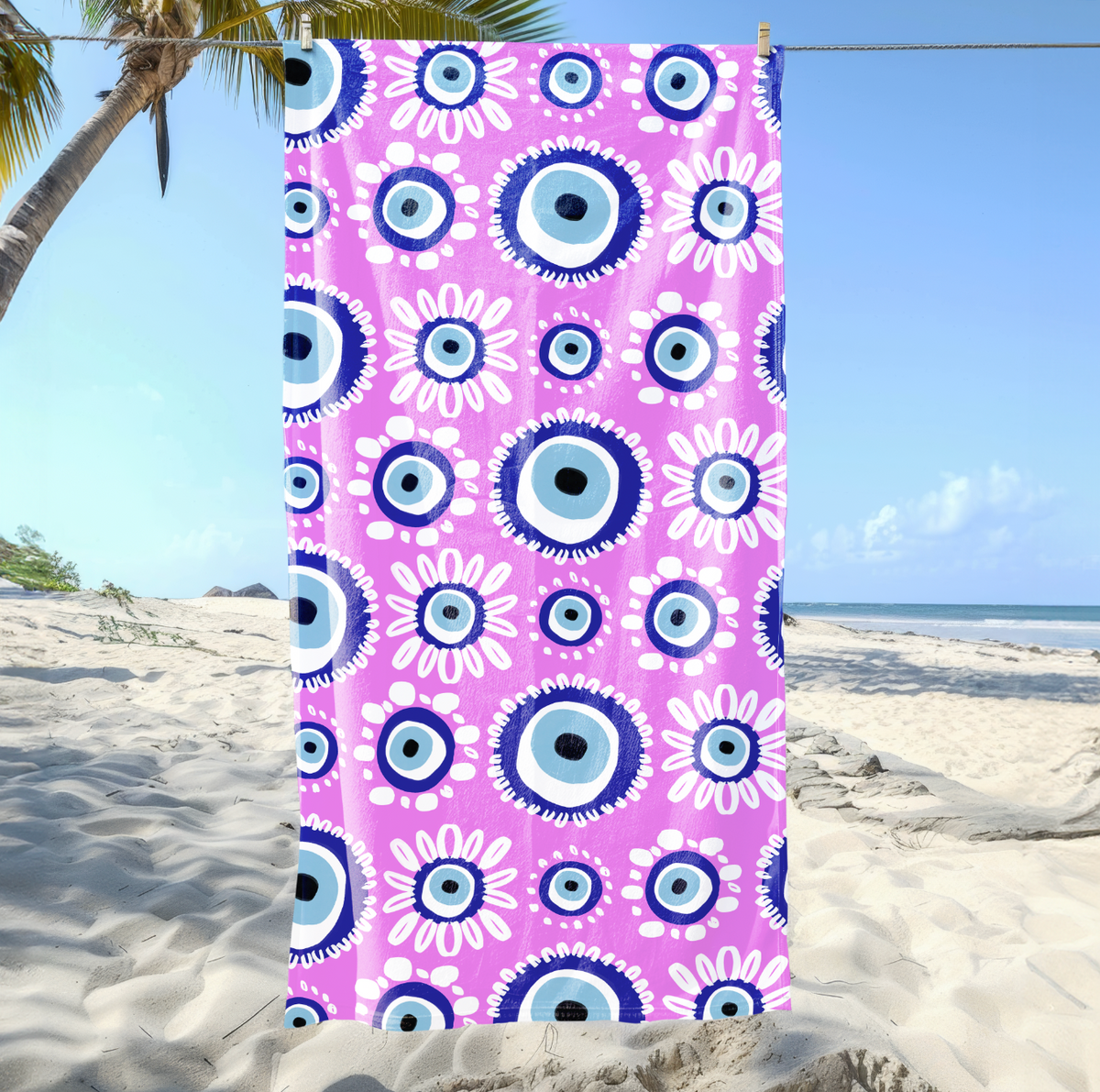 Evil Eye (Pink) Beach Towel