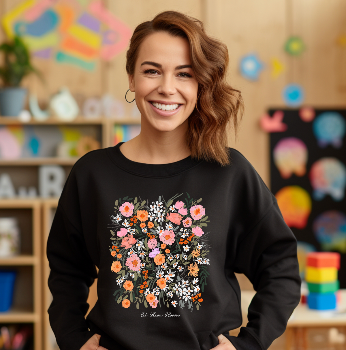 Let Them Bloom Teacher Organic Sweatshirt (Wildflowers)