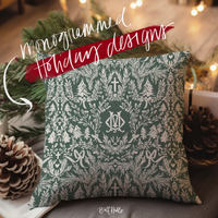 Toile Christmas Monogrammed Pillowcase 20"x20"