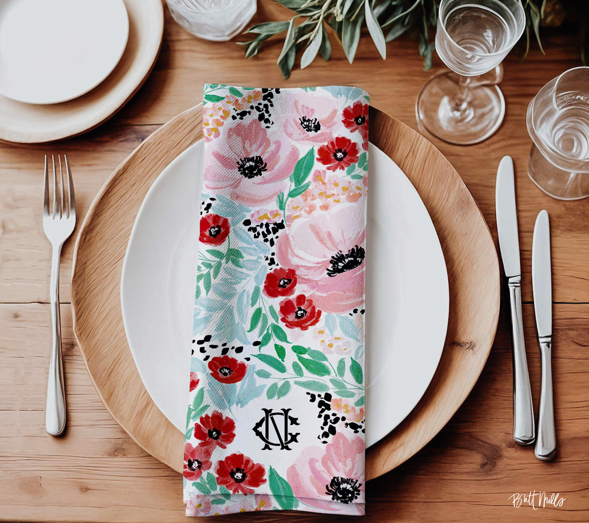 Colette Monogrammed Cloth Napkin Set