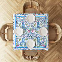 Colorful Coastal Chinoiserie II Square Tablecloth