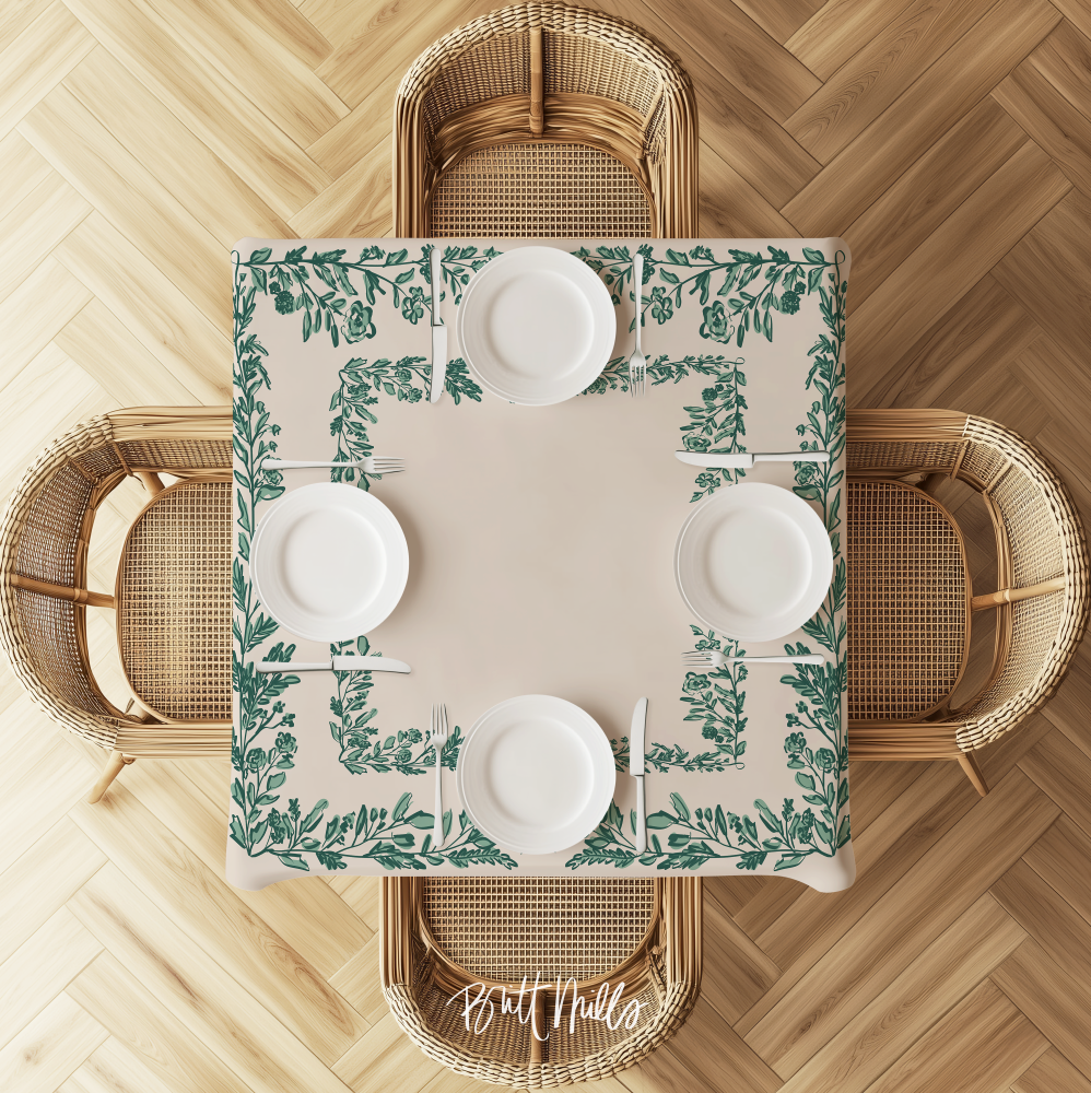 Bow and Bloom Square Tablecloth (Green)