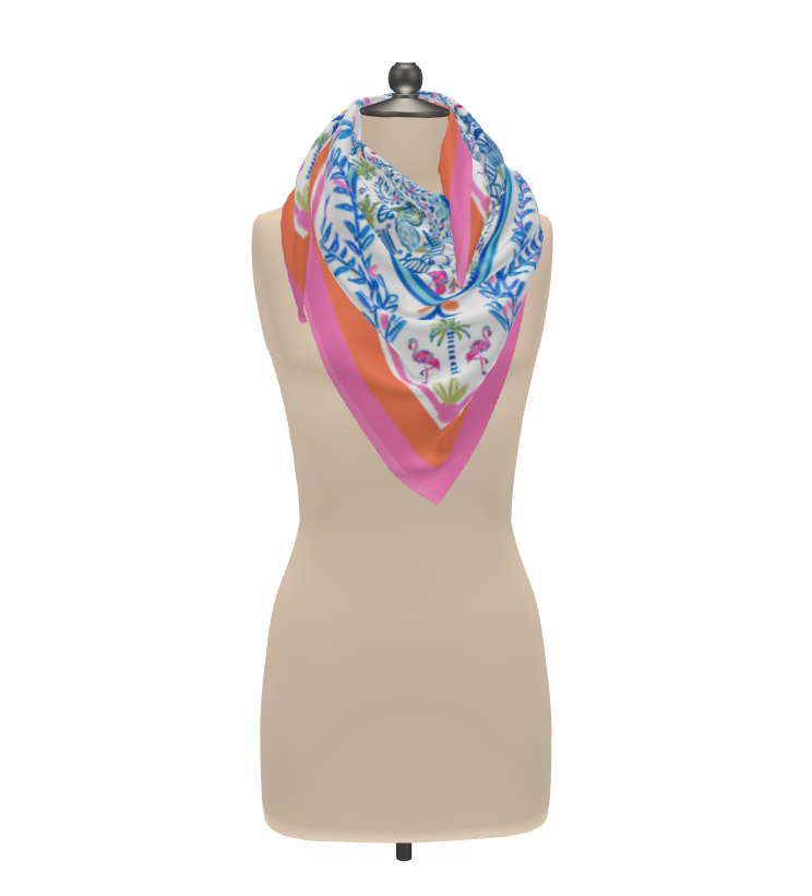 Colorful Chinoiserie Silk Scarf & Shaw