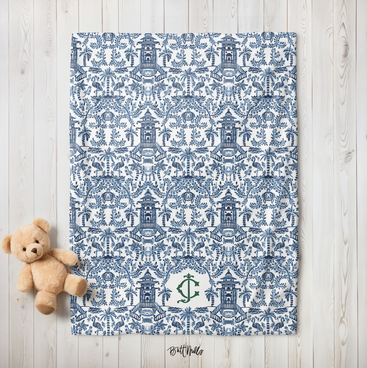 Palm Beach Monogrammed Baby Blanket