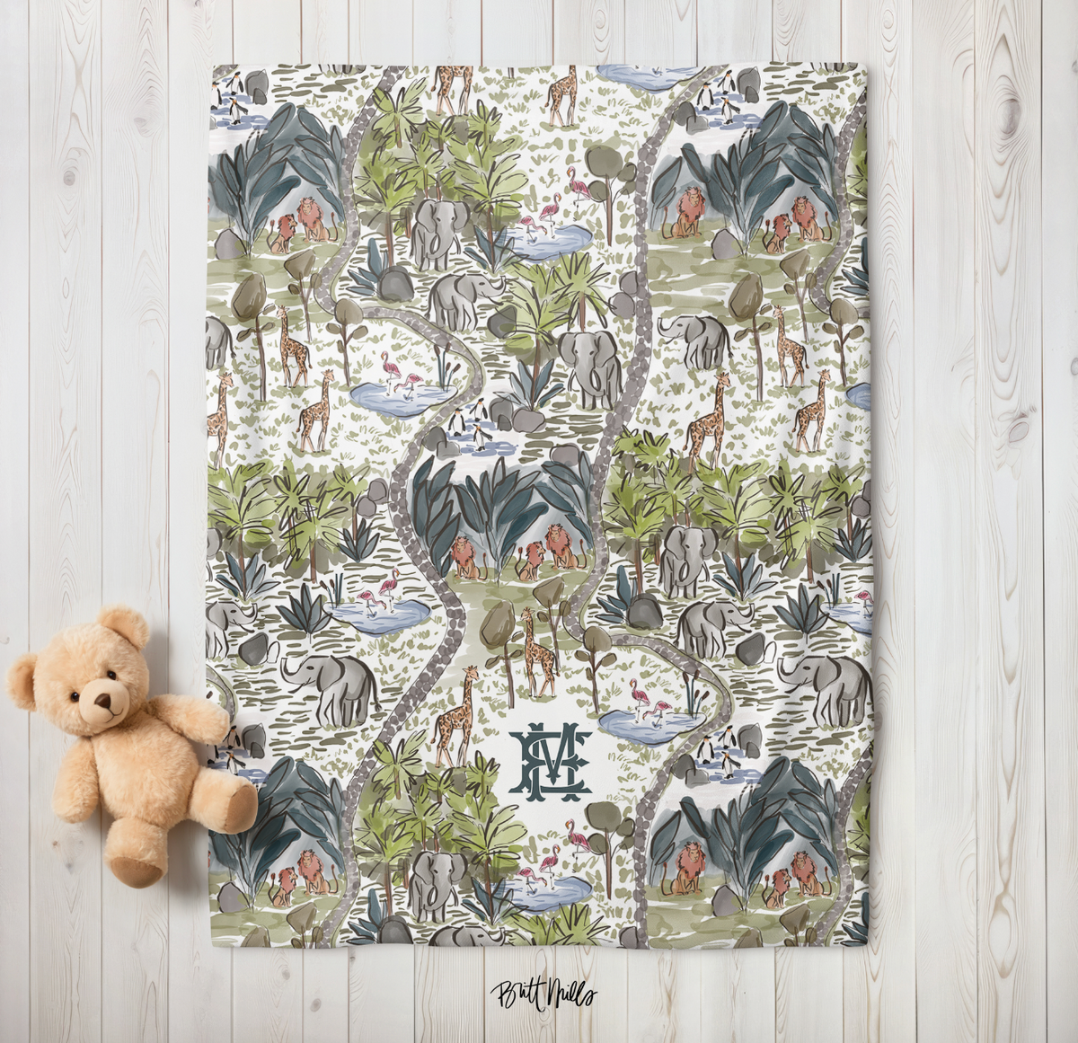 Day at the Zoo Monogrammed Baby Blanket