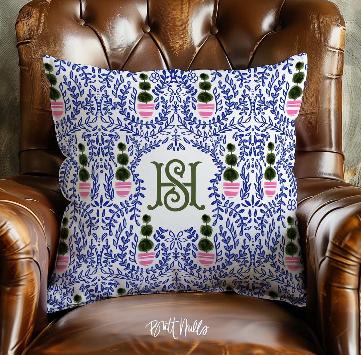 Augusta Monogrammed Pillowcase 20"x20"