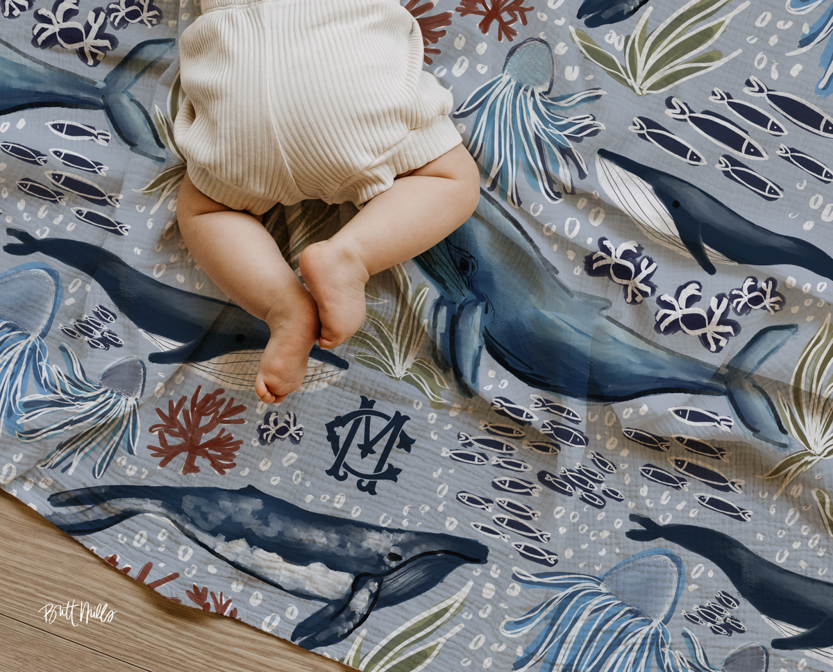 Under The Sea Monogrammed Swaddle Blanket