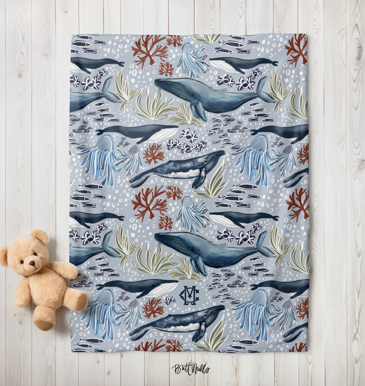 Under The Sea Monogrammed Baby Blanket