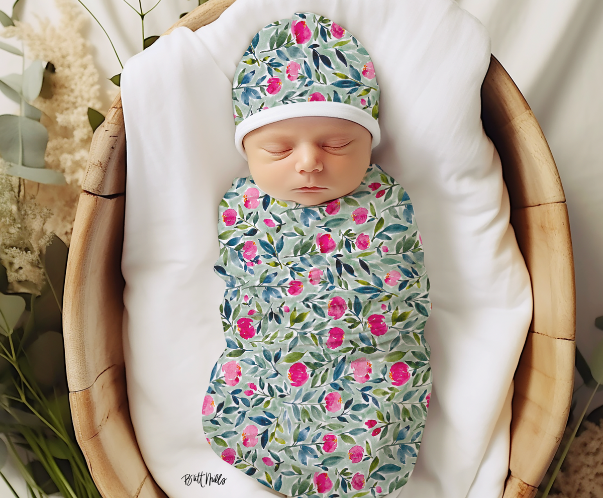 Boca Monogrammed Matching Beanie + Swaddle