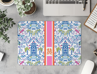 Colorful Chinoiserie Striped Monogrammed Desk Mat – Small (18″ x 12″)