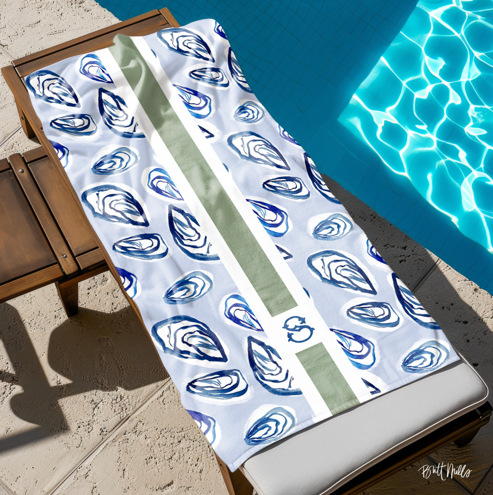 Nantucket Striped Monogram Beach Towel