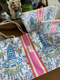 Colorful Chinoiserie Striped Monogrammed Carry-All Tote