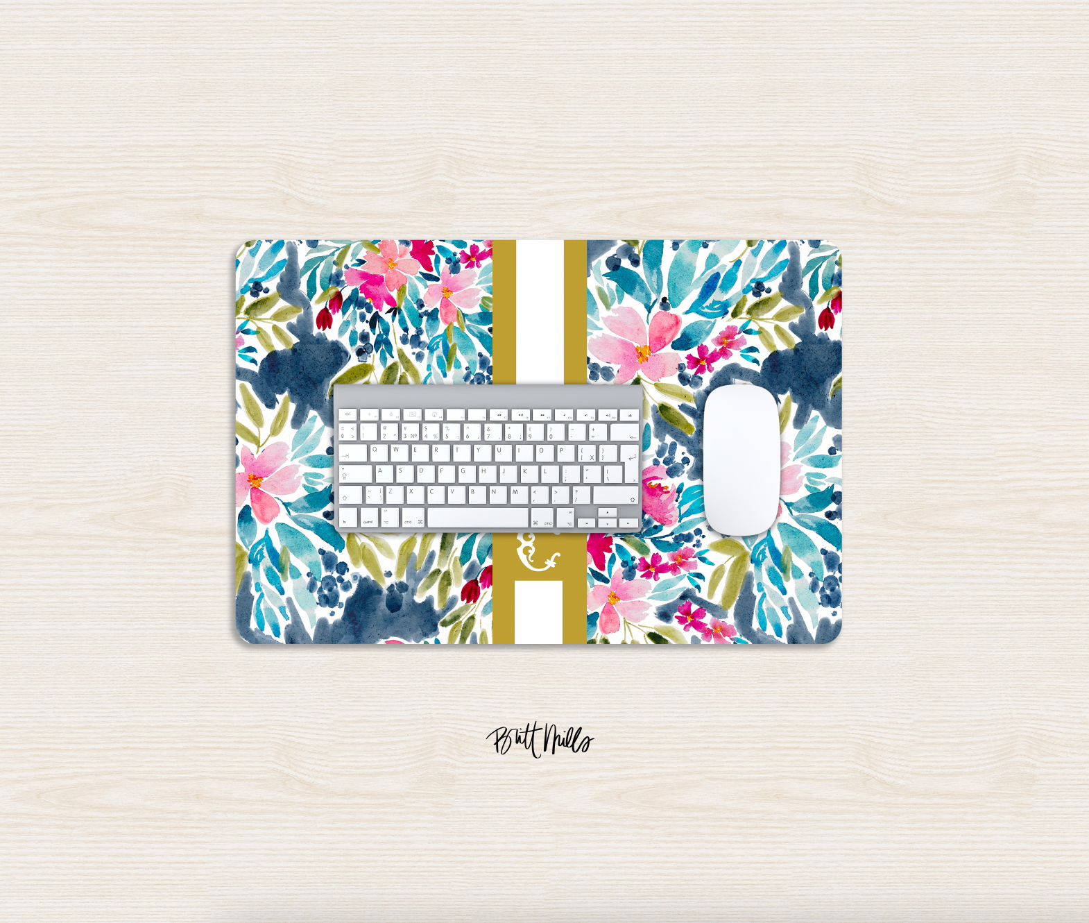 Aria Striped Monogrammed Desk Mat – Small (18″ x 12″)