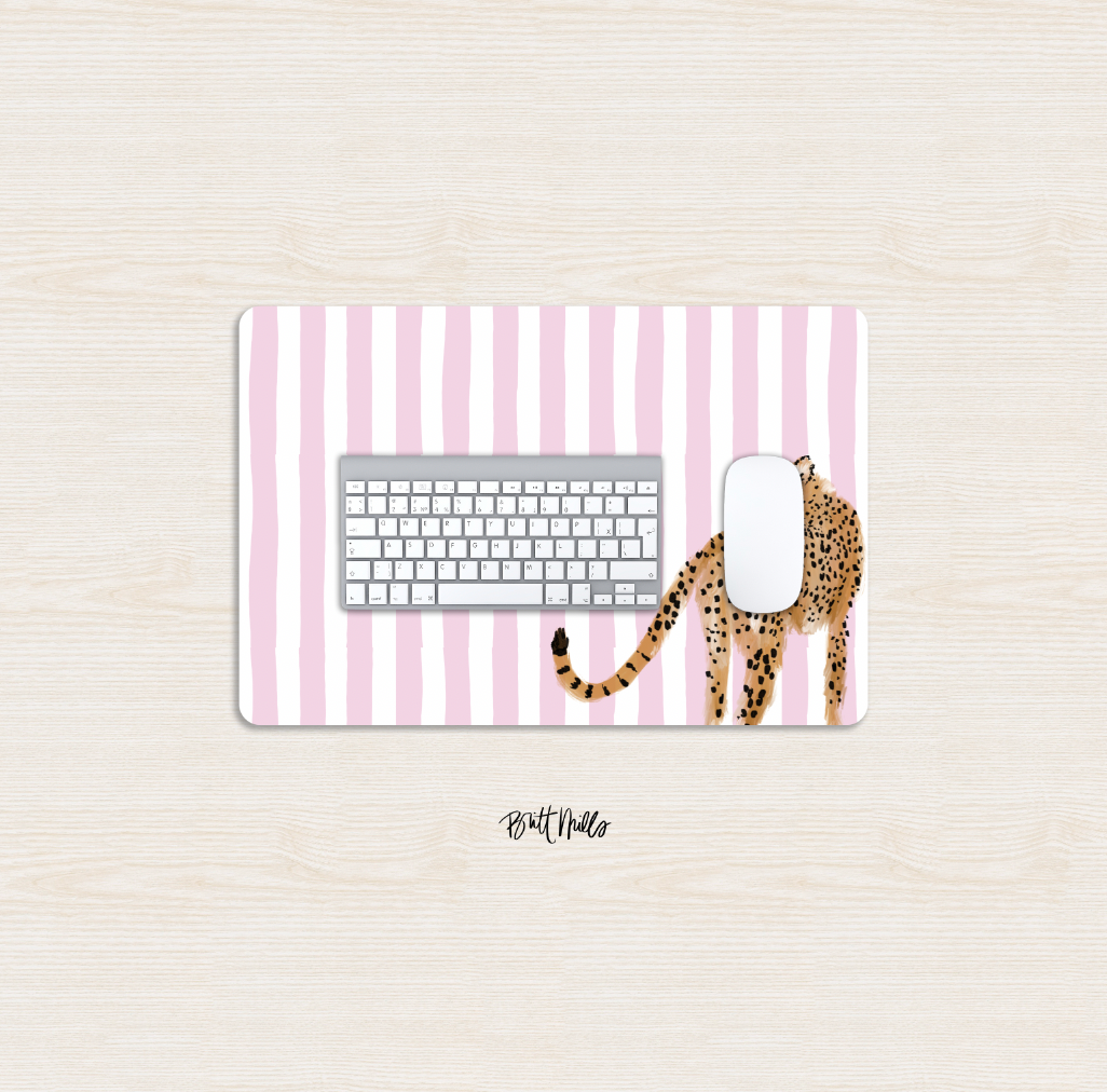 Preppy Cheetah Monogrammed Desk Mat – Small (18″ x 12″)