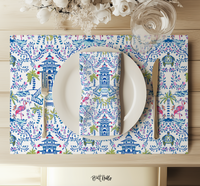 Colorful Coastal Chinoiserie Cloth Napkin Set