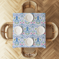 Colorful Coastal Chinoiserie Square Tablecloth