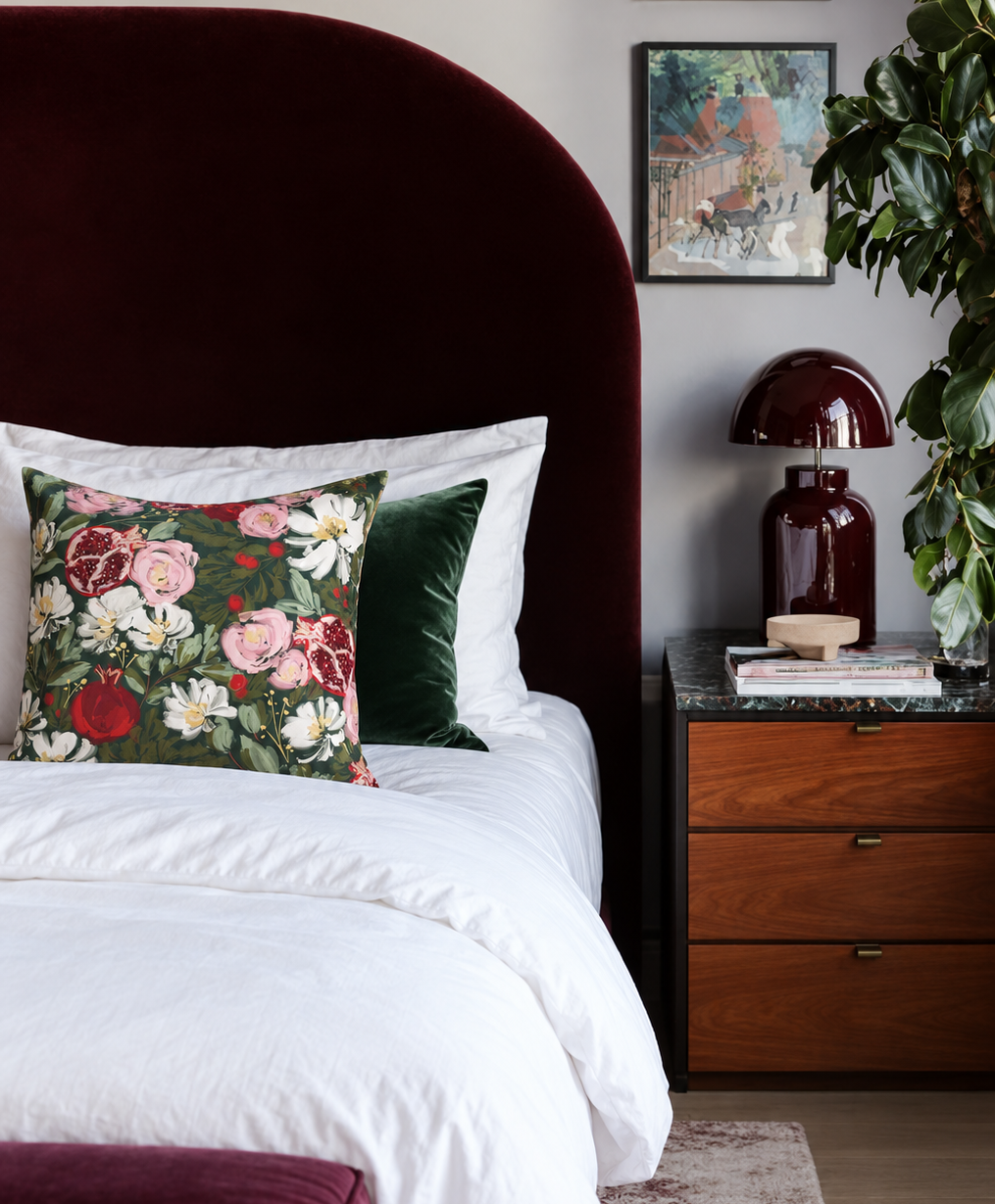 Crimson Harvest Velvet Throw Pillow