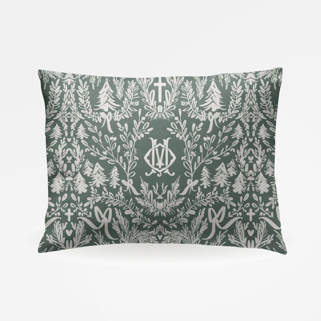 Toile Christmas Monogrammed Standard Pillowcase