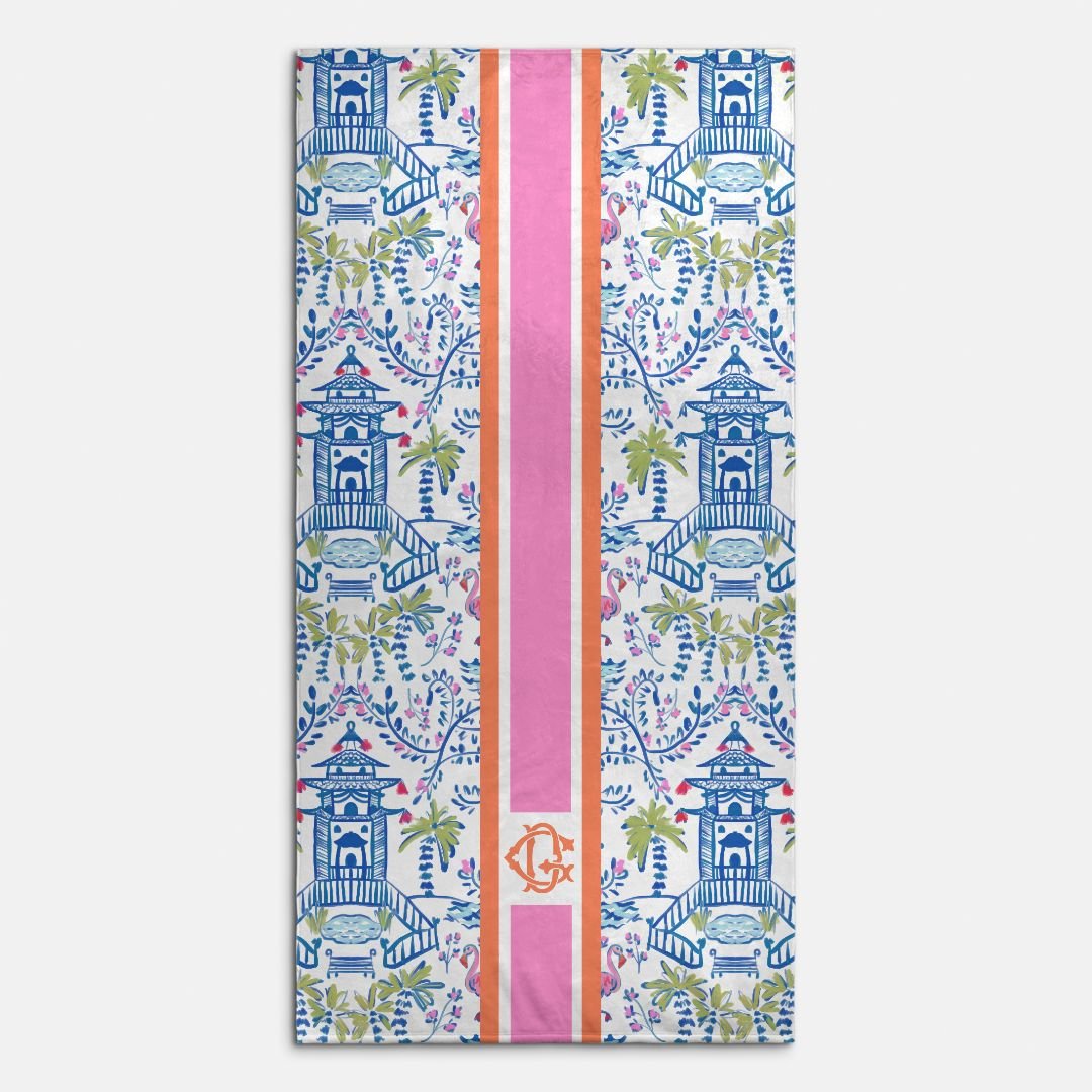 Beach TowelsColorful Chinoiserie Striped Monogrammed Beach TowelBritt Mills Design