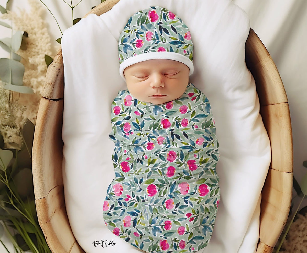 Beanies + Swaddles - Boca Monogrammed Matching Beanie + Swaddle