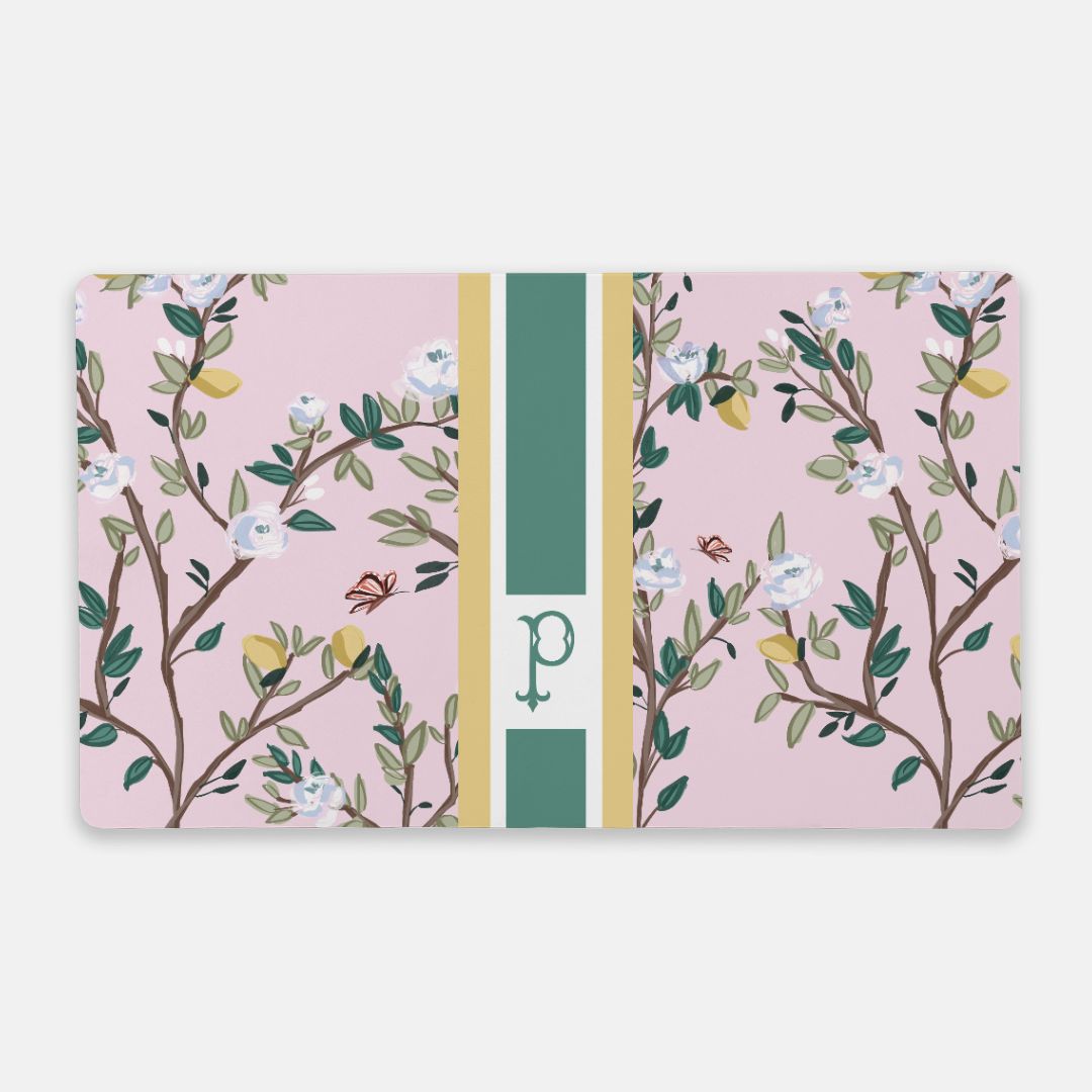 Blossom Garden Striped Monogrammed Desk Mat - Large (24" x 14")