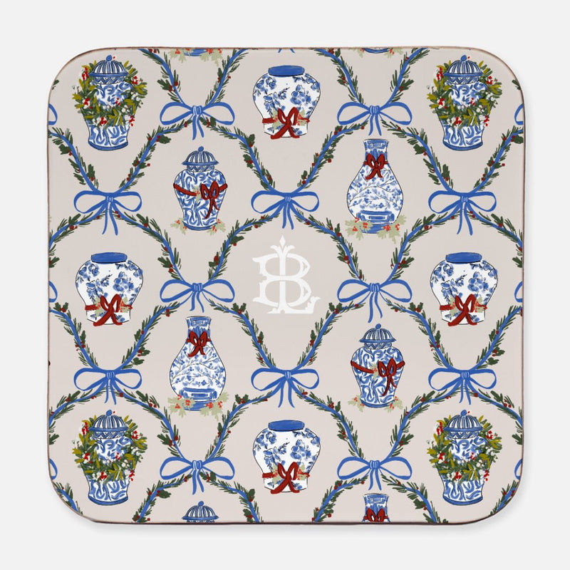 Coaster Set - Chinoiserie Christmas Monogrammed Coaster (Set Of Four)