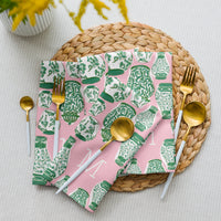 Chinoiserie Jars (Pink) Cloth Napkin Set (personalized)
