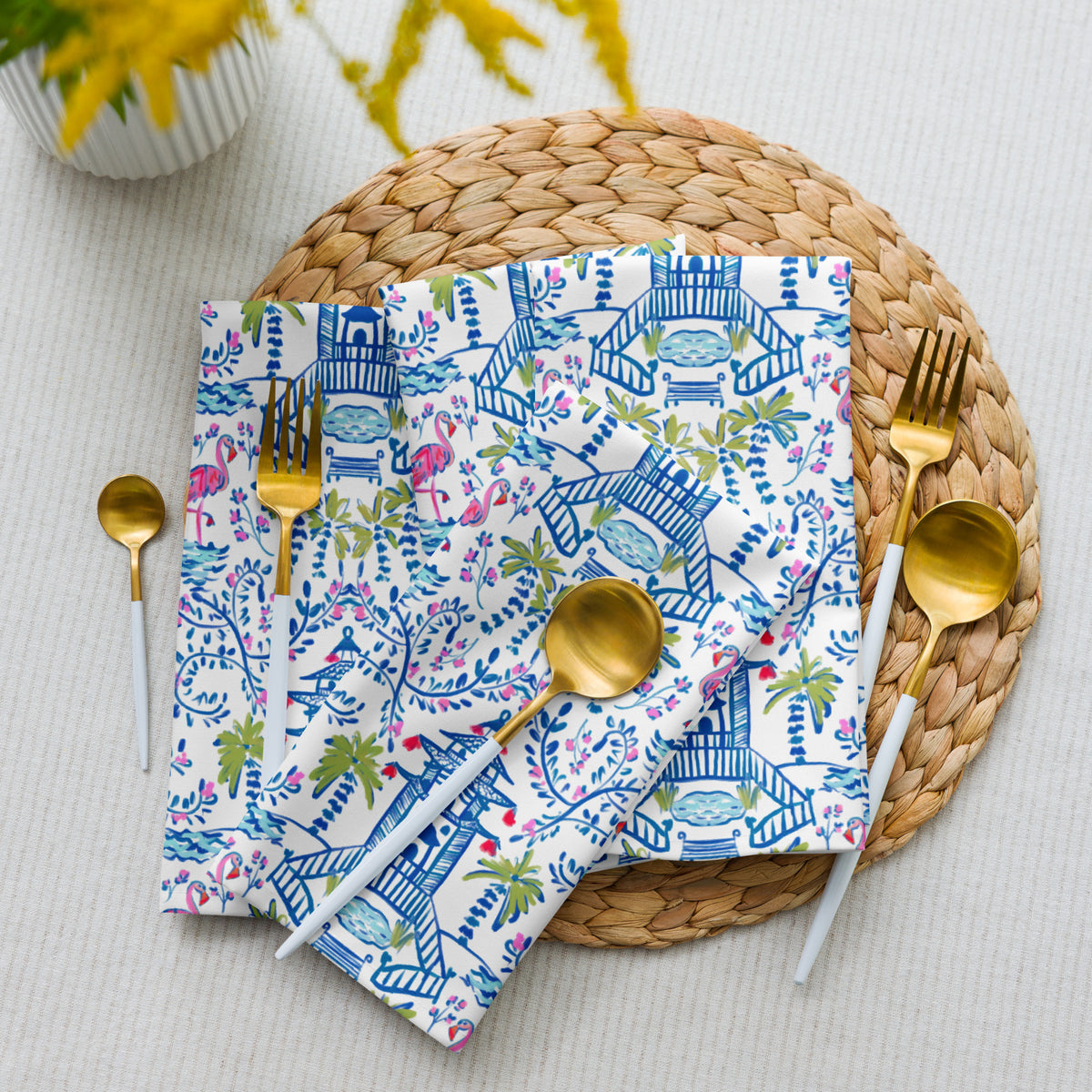 Colorful Coastal Chinoiserie Cloth Napkin Set