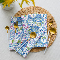Colorful Coastal Chinoiserie Cloth Napkin Set