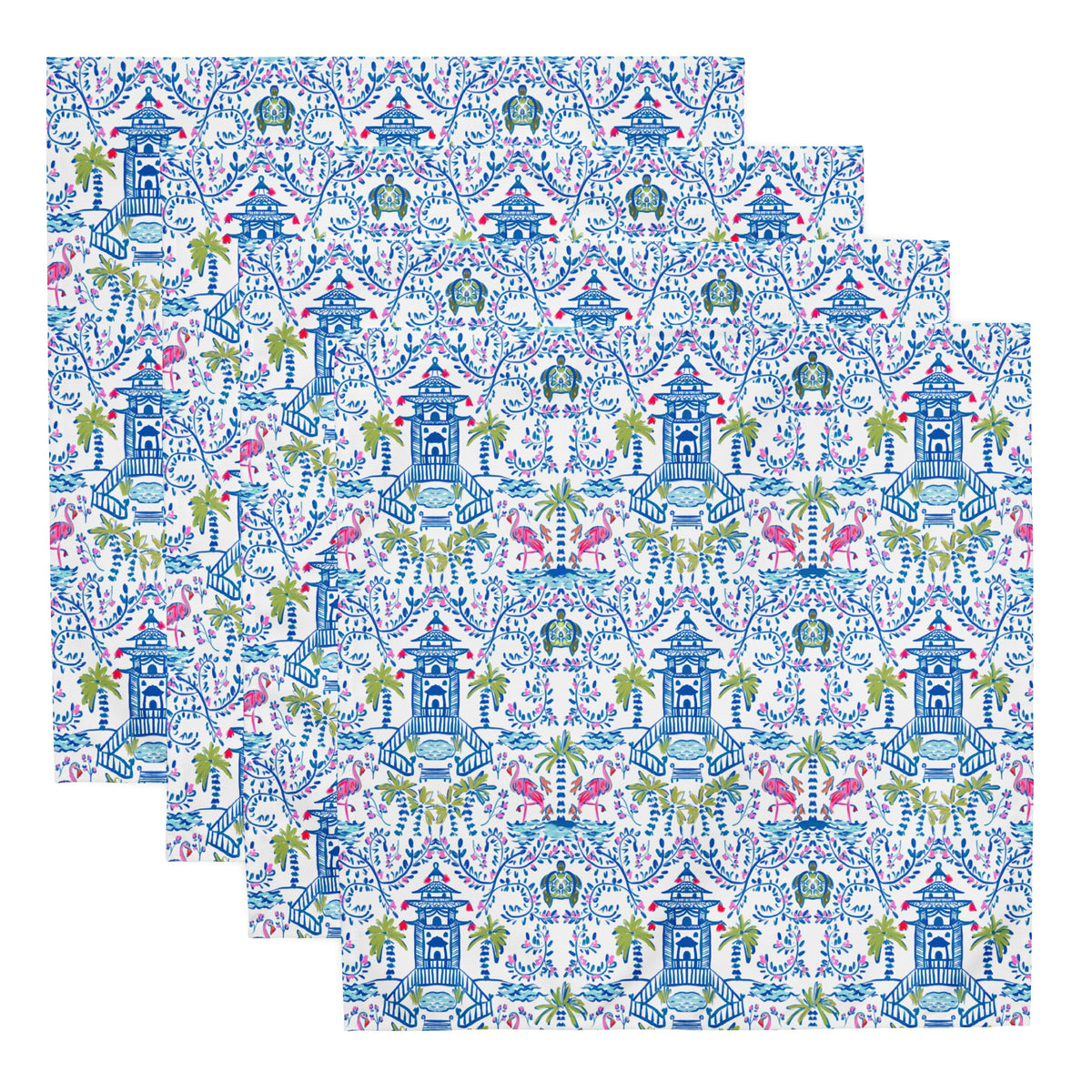 Colorful Coastal Chinoiserie Cloth Napkin Set