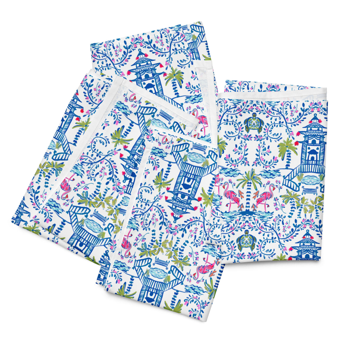 Colorful Coastal Chinoiserie Cloth Napkin Set