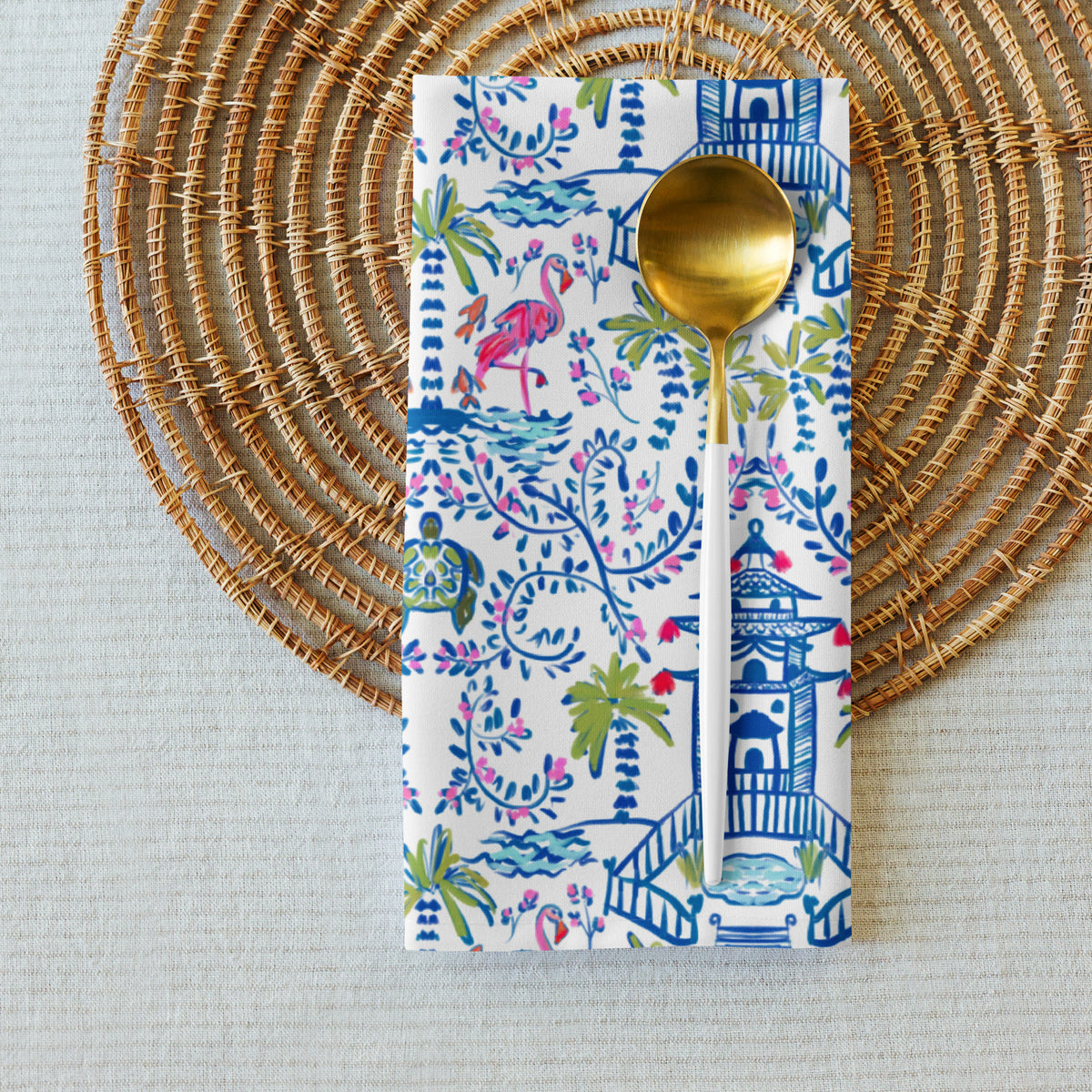 Colorful Coastal Chinoiserie Cloth Napkin Set