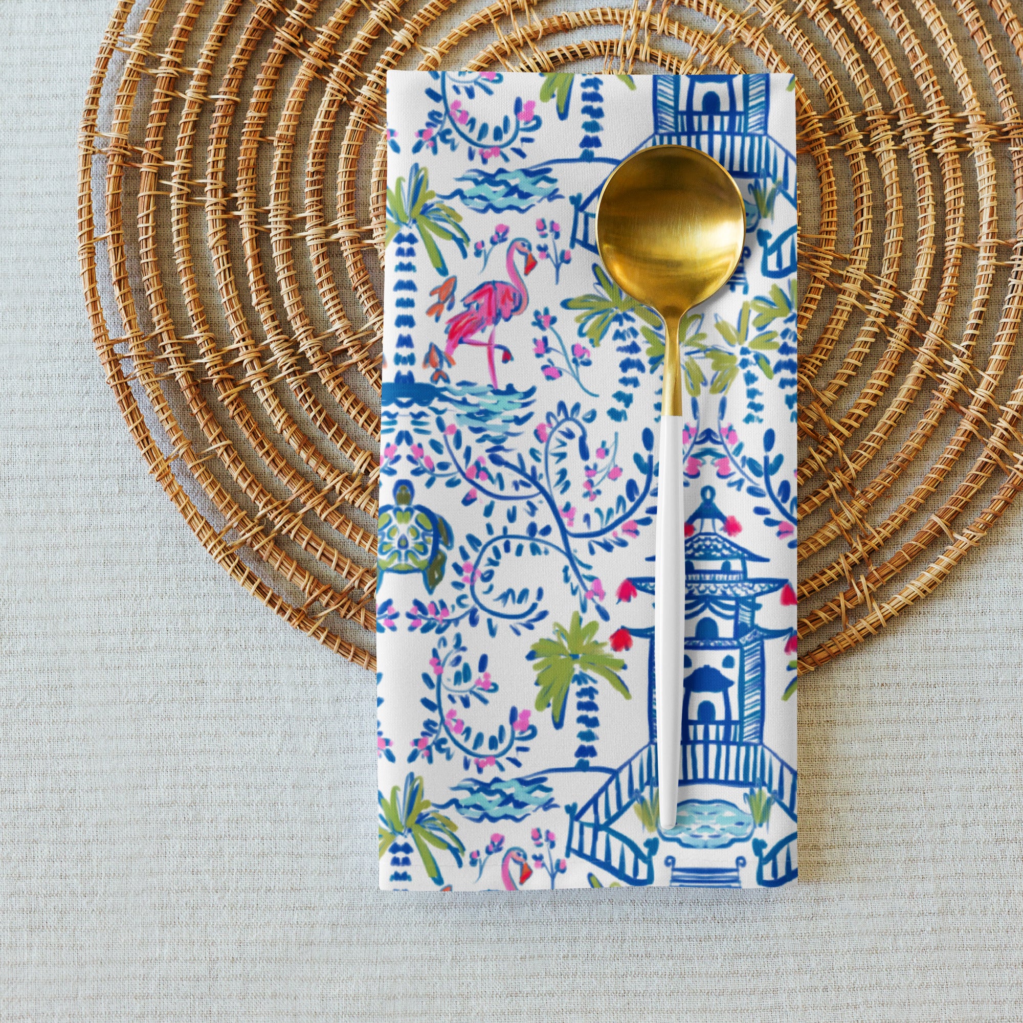 Colorful Chinoiserie Cloth Napkin Set