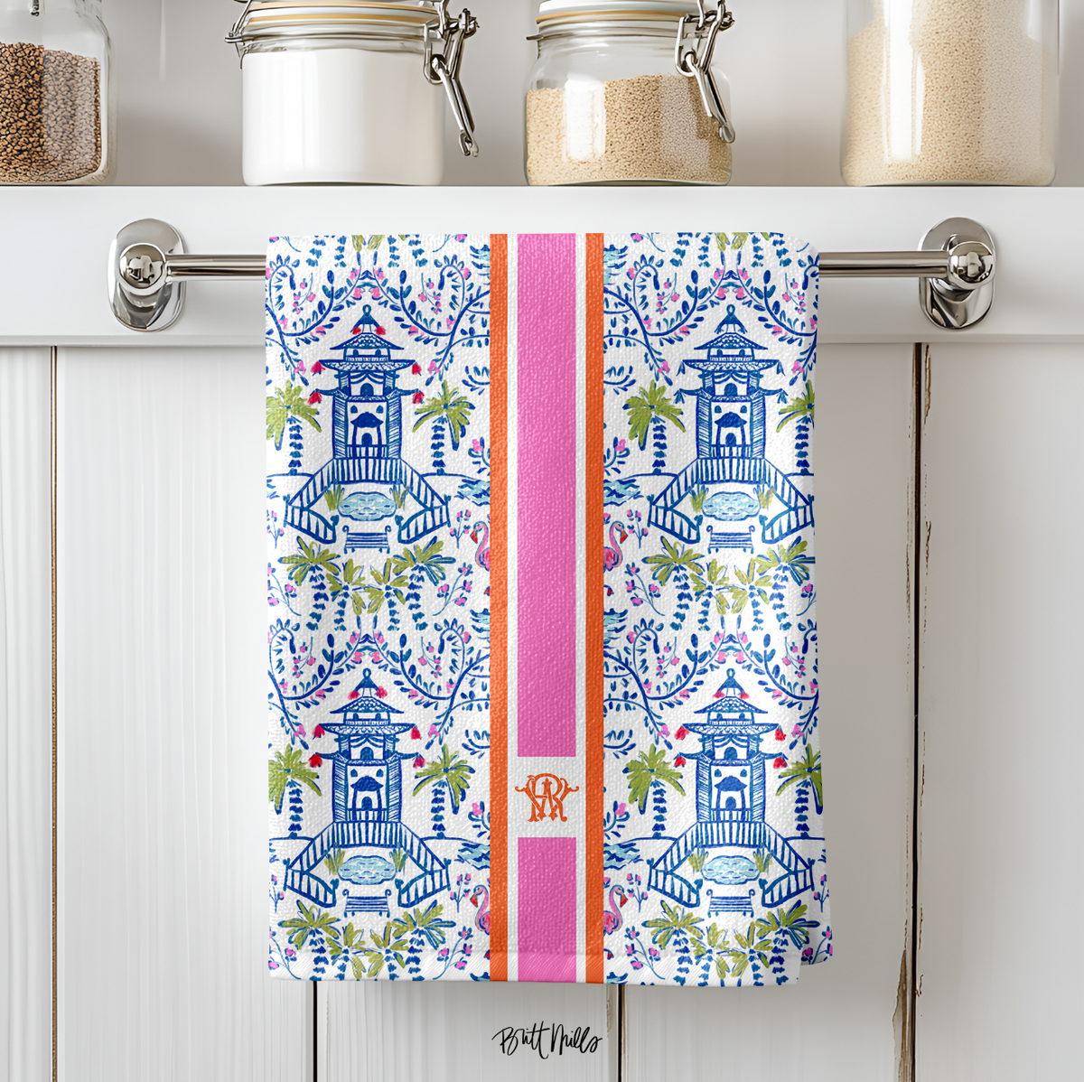 Colorful Chinoiserie Striped Hand Towel
